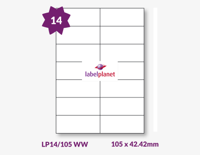 Water Wash Off Labels, 14 Per Sheet, 105 x 42.42mm, LP14/105 WW