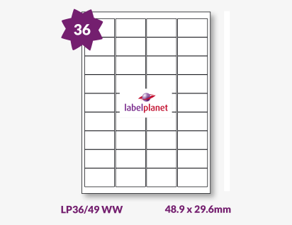 Water Wash Off Labels, 36 Per Sheet, 48.9 x 29.6mm, LP36/49 WW