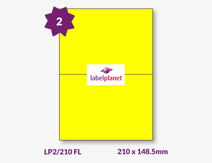 Yellow Fluorescent Labels For Laser Printers, 2 per sheet, 210 x 148.5mm, LP2/210 FL