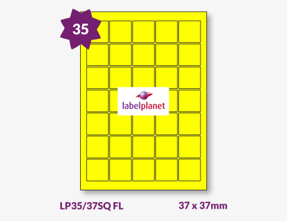 Yellow Fluorescent Labels For Laser Printers, 35 per sheet, 37 x 37mm, LP35/37SQ FL