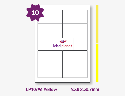 Yellow Labels For Inkjet/Laser Printers, 10 per sheet, 95.8 x 50.7mm, LP10/96 Yellow