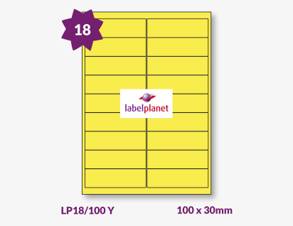 Yellow Labels For Inkjet/Laser Printers, 18 per sheet, 100 x 30mm, LP18/100 Y