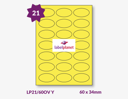 Yellow Labels For Inkjet/Laser Printers, 21 per sheet, 60 x 34mm, LP21/60OV Y