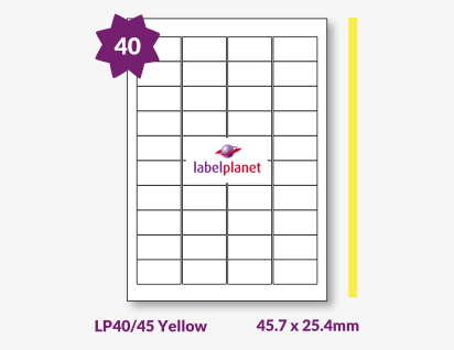 Yellow Labels For Inkjet/Laser Printers, 40 per sheet, 45.7 x 25.4mm, LP40/45 Yellow