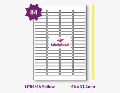 Yellow Labels For Inkjet/Laser Printers, 84 per sheet, 46 x 11.1mm, LP84/46 Yellow