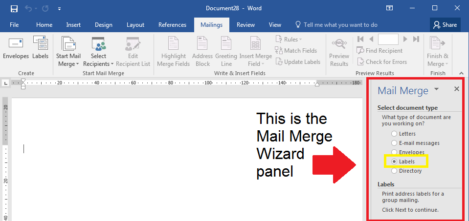 How to select document type in a mail merge