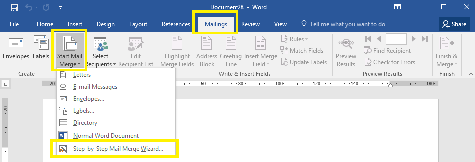 Start the Mail Merge Wizard in Word