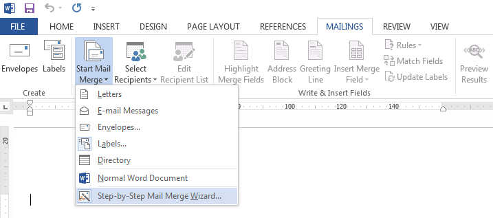 Enter the Step By Step Mail Merge Wizard