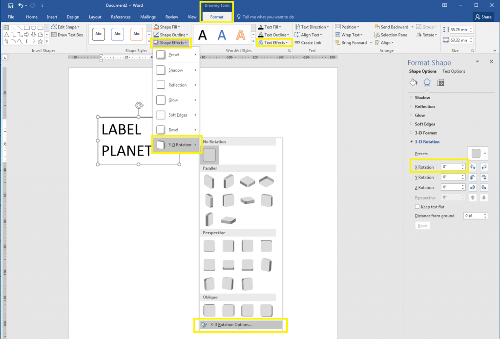 How to rotate WordArt and text boxes in Word, part one