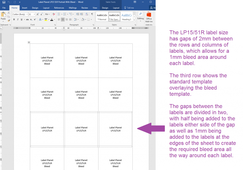 This is what our bleed Word label templates look like