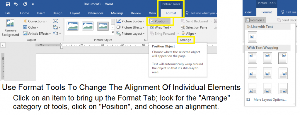 Set an alignment for individual elements within your template design