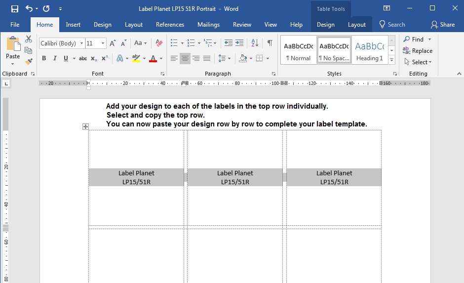 Using copy and paste in label templates with gaps all round