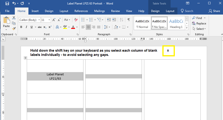 Using copy and paste in label templates with gaps between columns