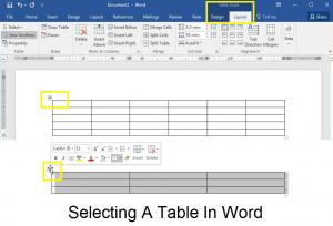 Selecting a table in Word