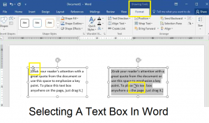 Selecting a text box in Word