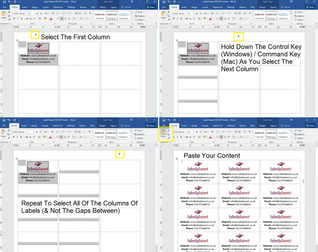 How to copy and paste designs in templates with gaps between the columns