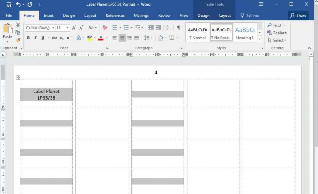 How to select columns in Word label templates