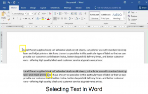 Selecting text in Word