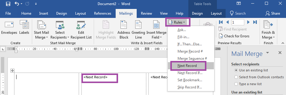 mail merge word update labels greyed out