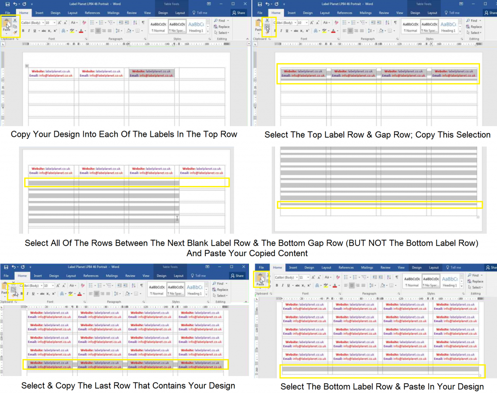 How to copy and paste designs in templates with gaps between the columns and rows