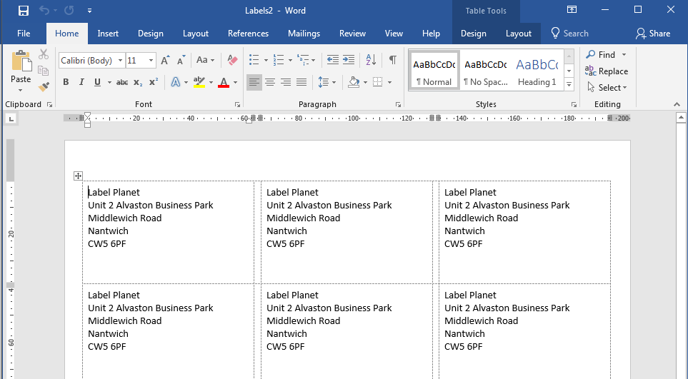 How Print A Sheet Of Address Labels Using Create Labels In Word