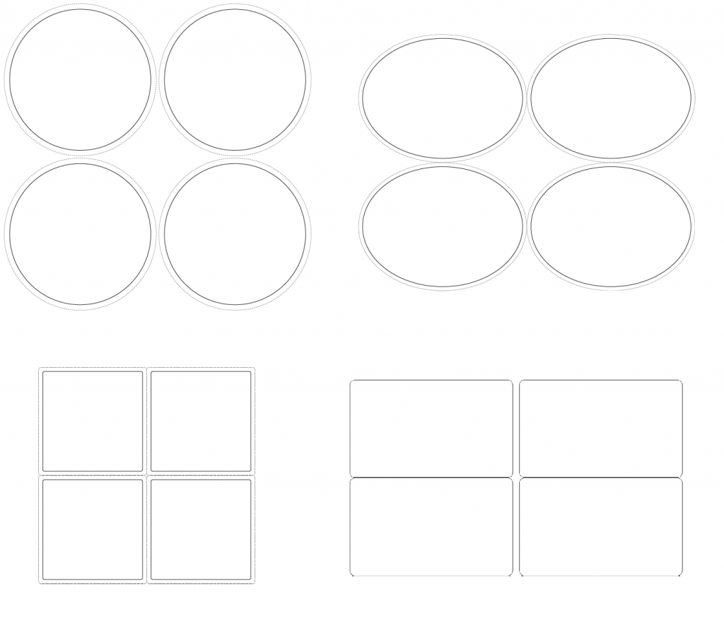 Image of bleed areas around different label shapes