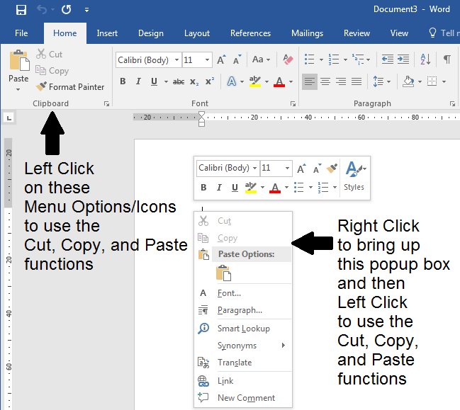 How to use point and click to cut, copy, and paste