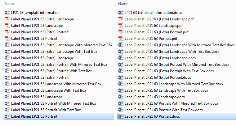 Image of files with and without file extensions