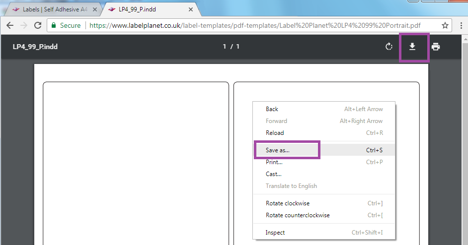 Downloading PDF Label Templates in Chrome Browser