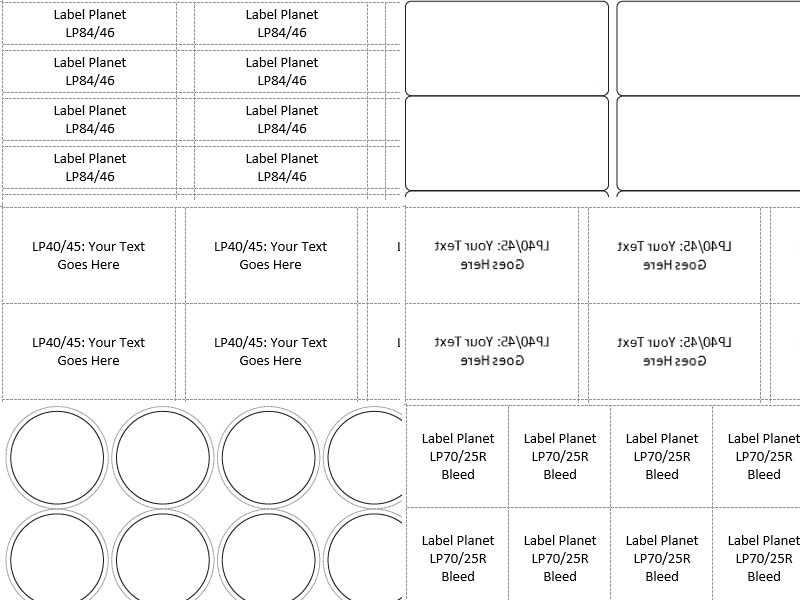 Image of the different label templates supplied by Label Planet