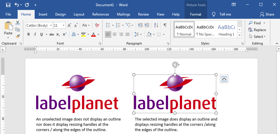 Selecting an image in Word Label Templates