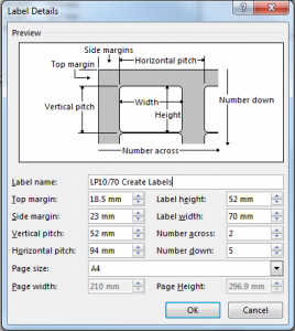 How to enter your label measurements into the Create Labels tool in Word