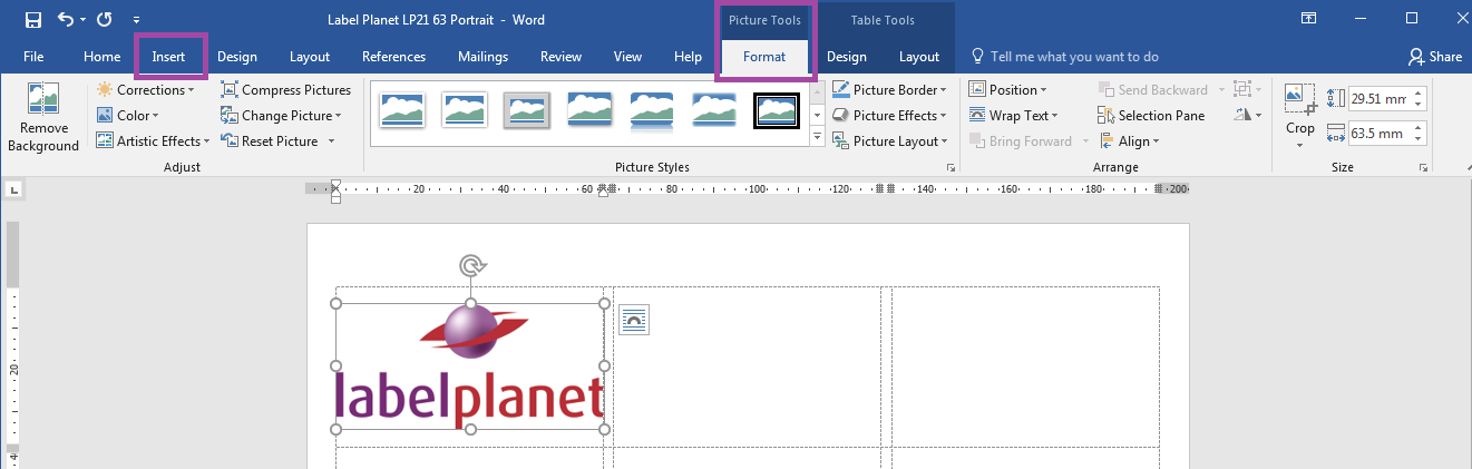 Where to find Picture Tools and Drawing Tools in Word