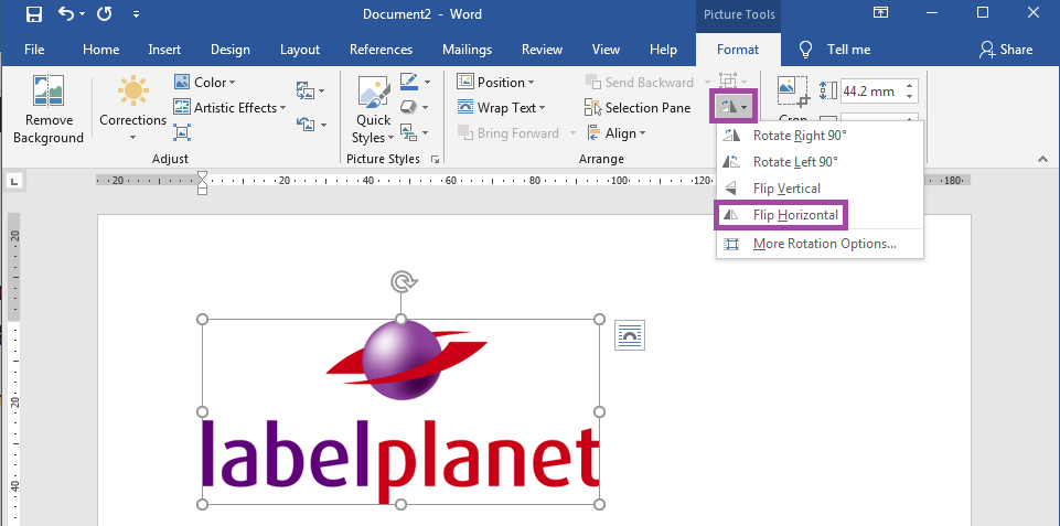 How to reverse pictures and images in Word mirrored label templates