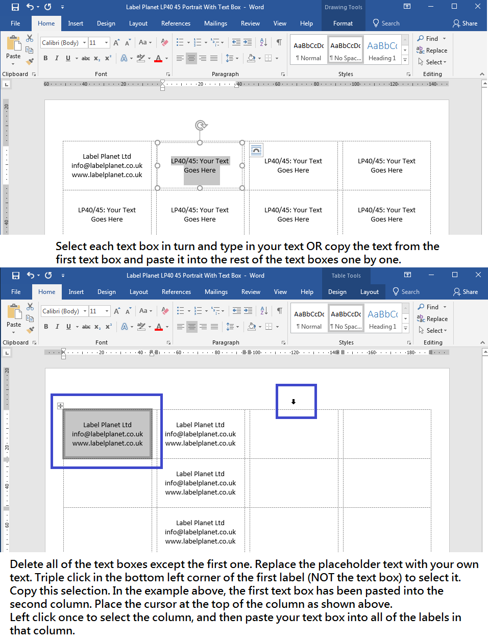 Box file labels in word