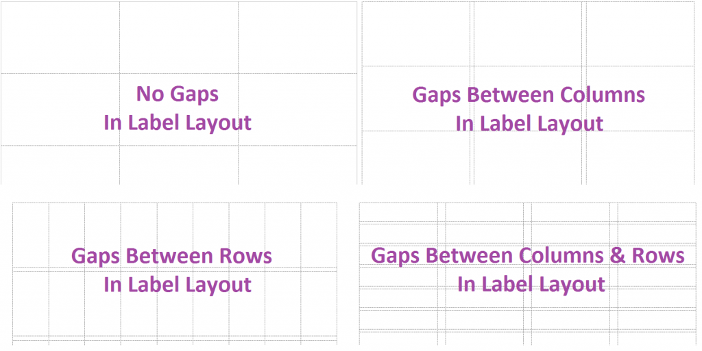 Different types of layouts used to create label sheets