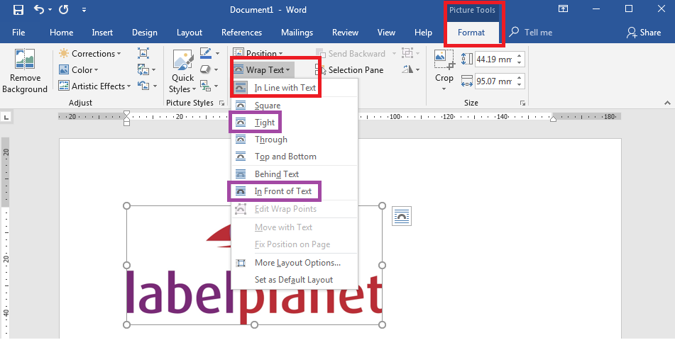 How to format images in Word label templates - Wrap Text|